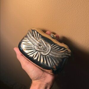 Silver Small Embossed Clutch/Crossbody
